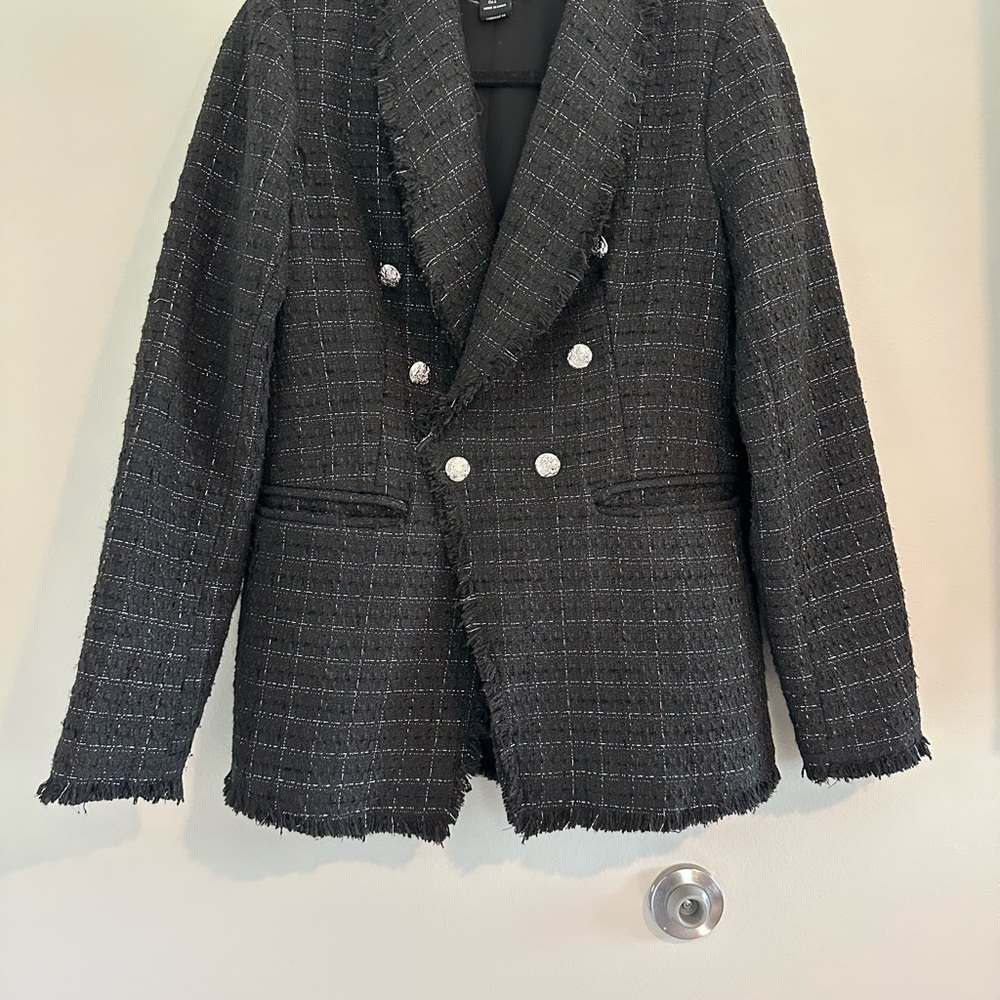 Black Tweed Double-Breasted Blazer